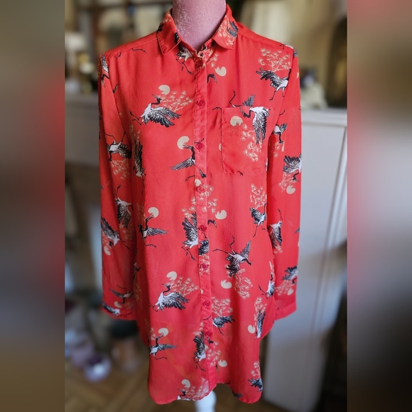 Streetwear Society sheer long button-up shirt. Size small. - Picture 2 of 10